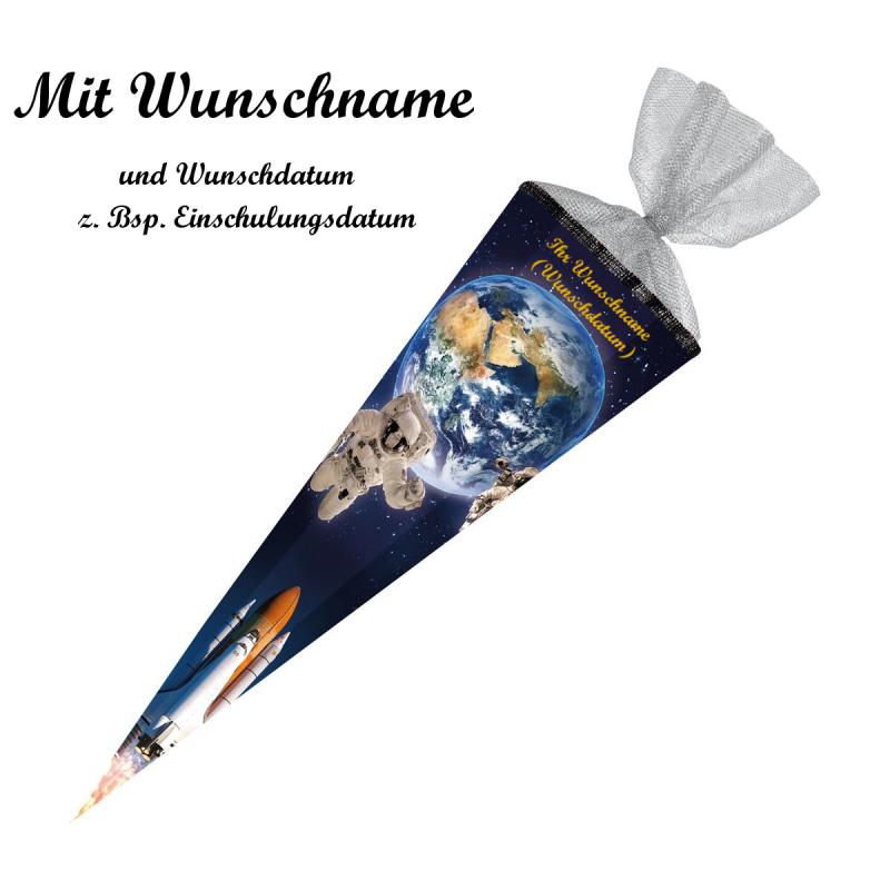 Schultüte mit Namensgravur - Zuckertüte - 85cm - eckig - "Weltraum"