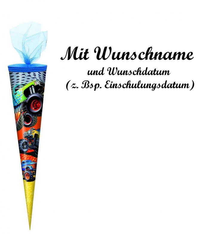 Schultüte mit Namensgravur- Zuckertüte - 70cm - rund - "Monster Truck"