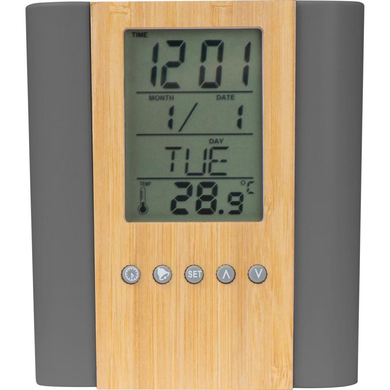 Stifteköcher mit Uhr, Thermometer, Kalender, Wecker, Timer mit Gravur