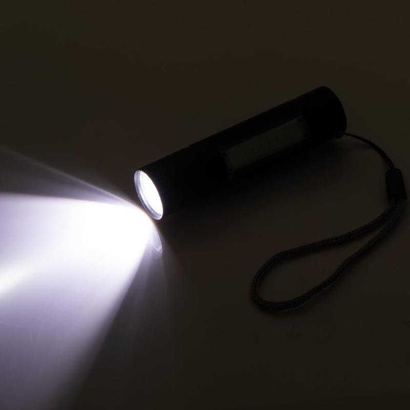 Taschenlampe mit Akku mit Namensgravur - mit seitlichen COB Licht - schwarz