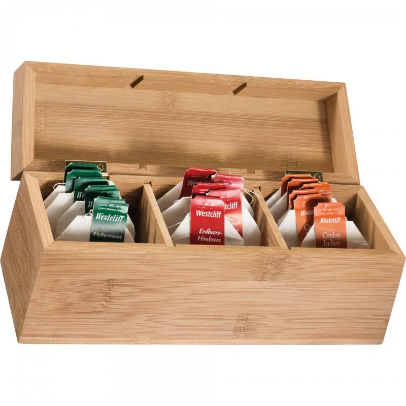 Teeaufbewahrungsbox mit Gravur / Teebeutelbox aus Bambus