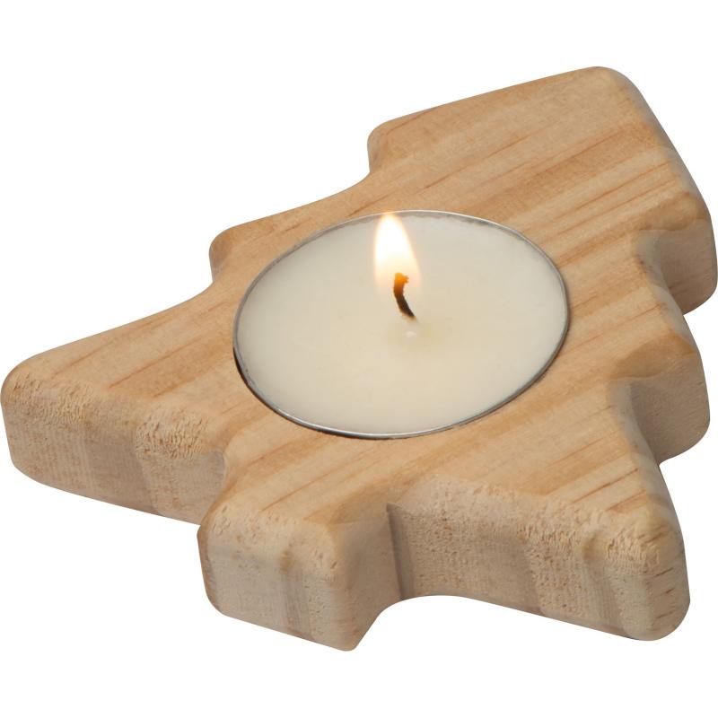 Teelichthalter / in Form einer Tanne aus Kiefernholz mit Teelicht