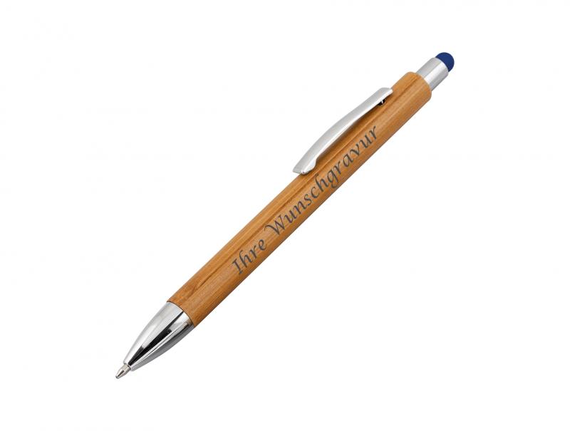 Touchpen Holz-Kugelschreiber mit Gravur / Stylusfarbe: blau
