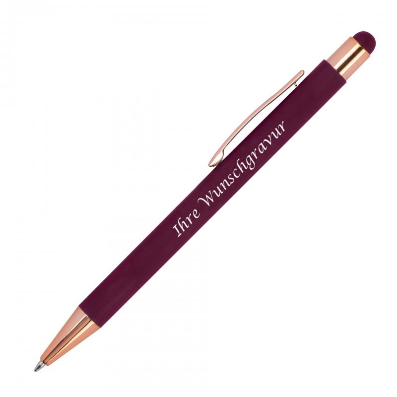 Touchpen Kugelschreiber mit Gravur / aus Metall / Farbe: rosegold-bordeaux