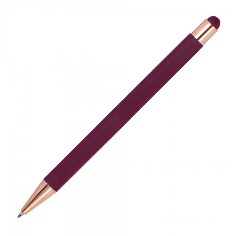 Touchpen Kugelschreiber mit Gravur / aus Metall / Farbe: rosegold-bordeaux