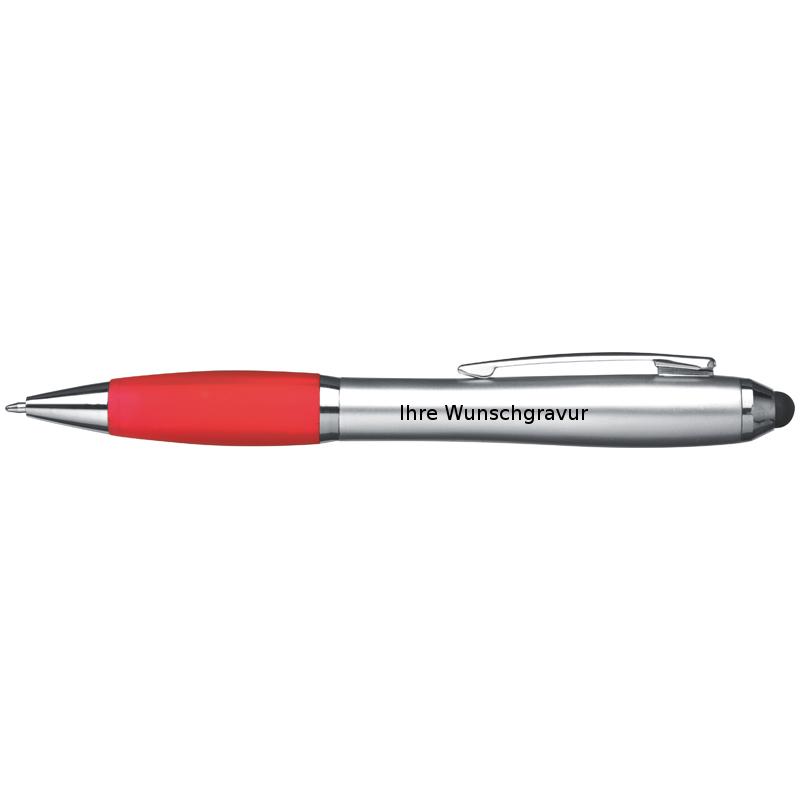 Touchpen Kugelschreiber mit Gravur / Farbe: silber-rot