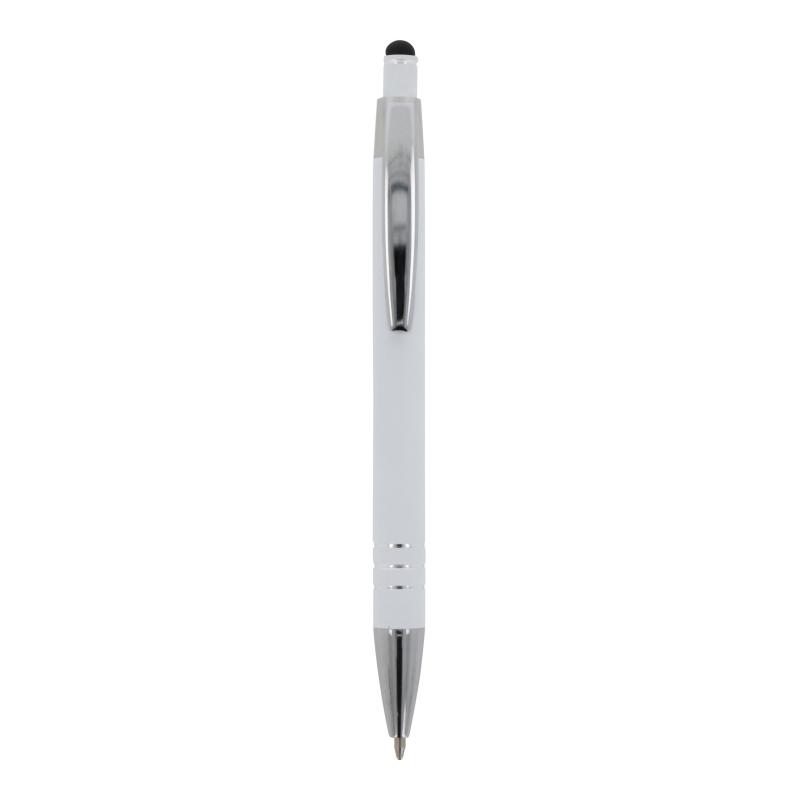 Touchpen Kugelschreiber mit Namensgravur - aus Metall - mit Soft-Touch - weiß