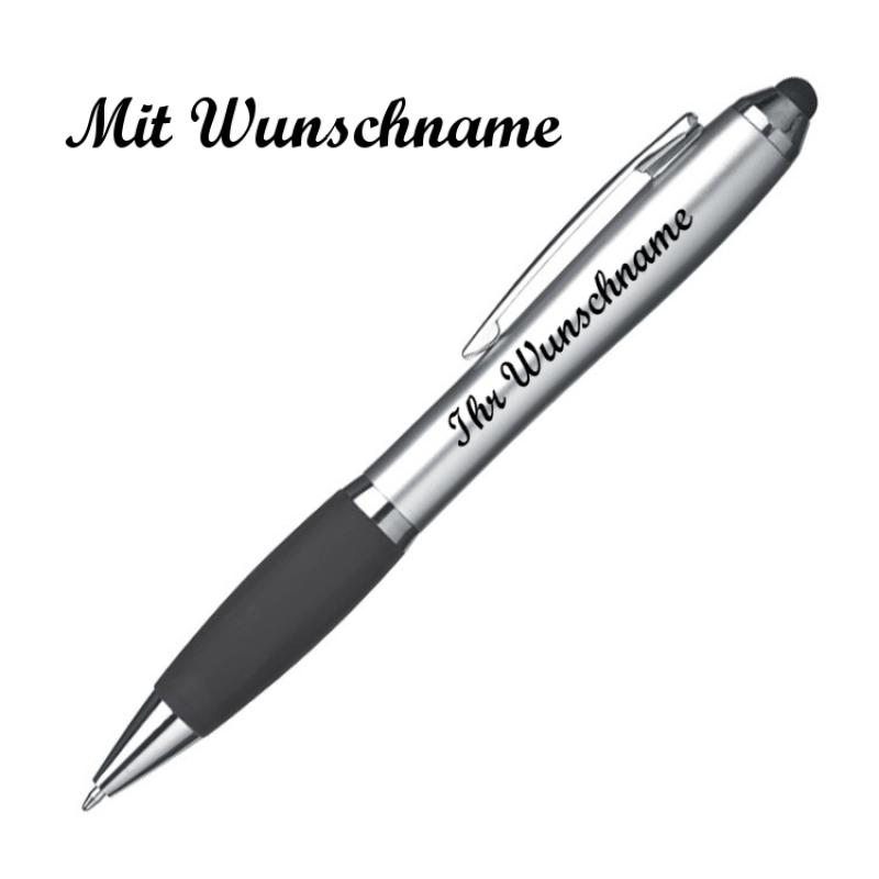Touchpen Kugelschreiber mit Namensgravur - Farbe: silber-schwarz