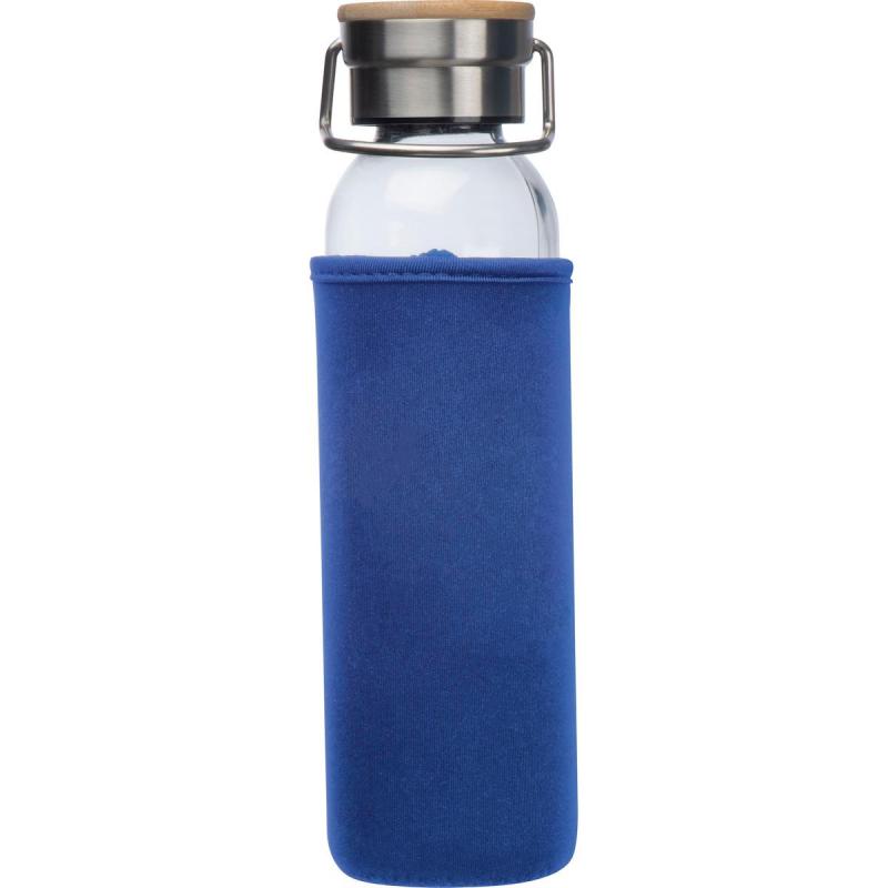 Trinkflasche aus Glas mit Gravur / mit Neoprenüberzug / 600ml / Farbe: blau