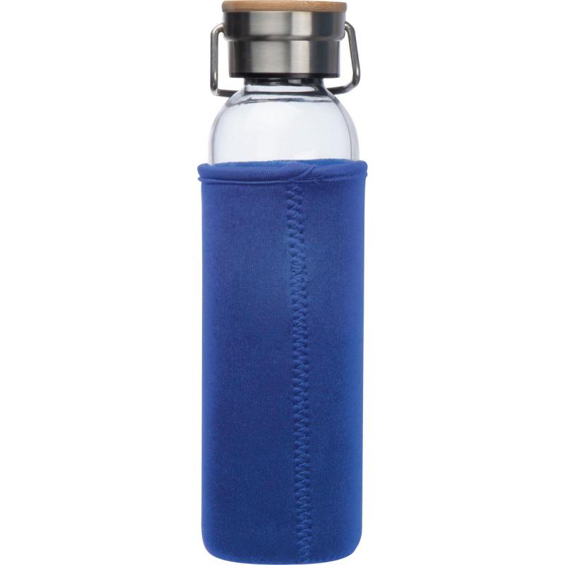 Trinkflasche aus Glas mit Gravur / mit Neoprenüberzug / 600ml / Farbe: blau