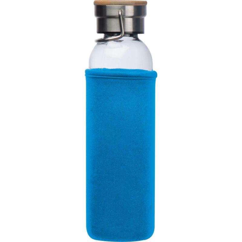 Trinkflasche aus Glas mit Gravur / mit Neoprenüberzug / 600ml / Farbe: hellblau