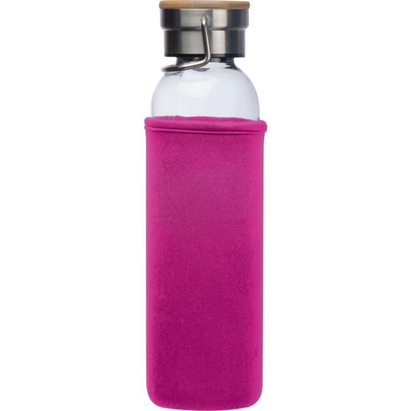 Trinkflasche aus Glas mit Gravur / mit Neoprenüberzug / 600ml / Farbe: pink