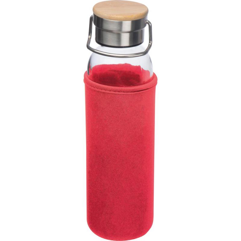 Trinkflasche aus Glas mit Namensgravur - mit Neoprenüberzug - 600ml - Farbe: rot
