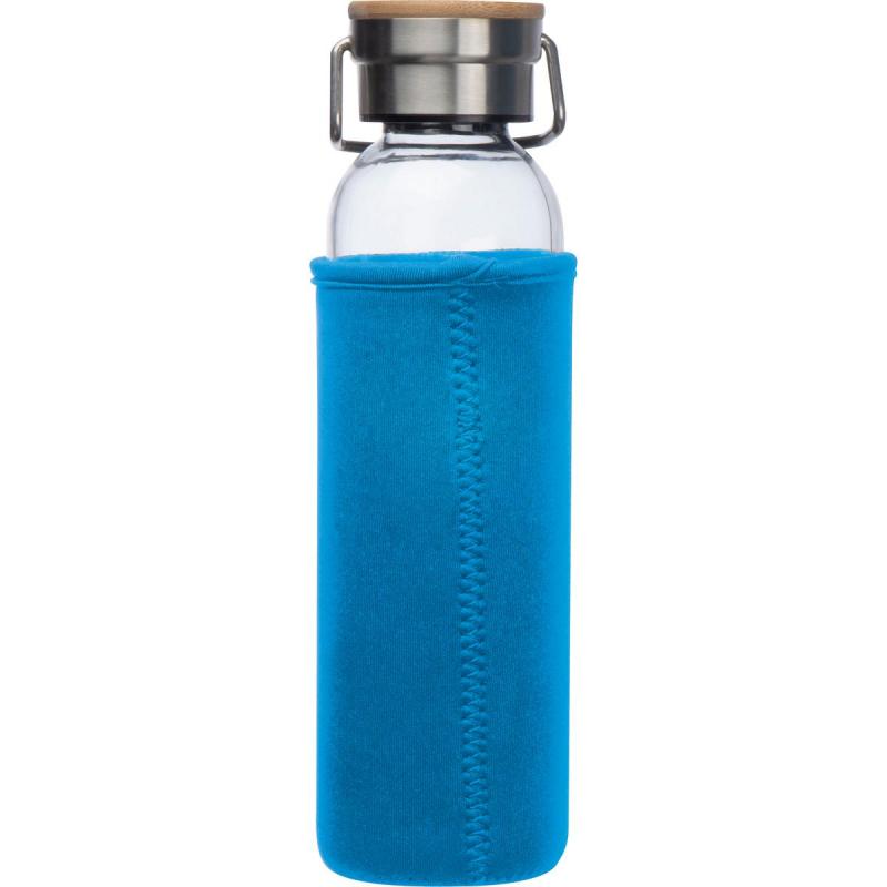 Trinkflasche aus Glas mit Namensgravur - mit Neoprenüberzug - 600ml - hellblau