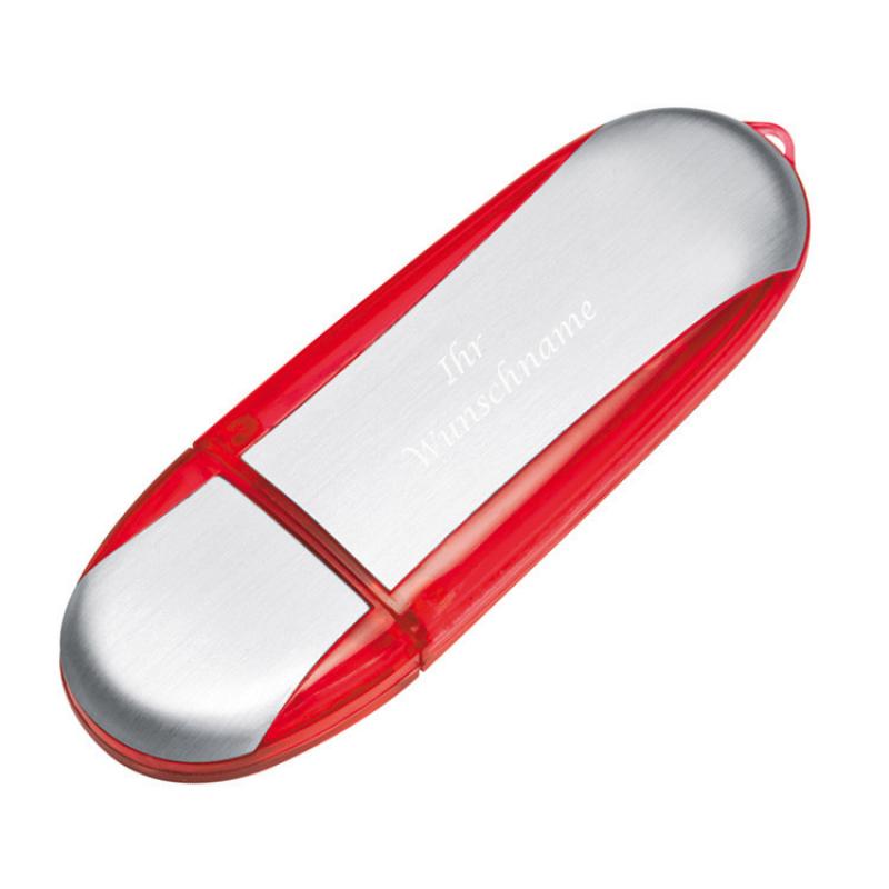 USB-Stick mit Gravur / aus Metall / 1GB / Farbe: silber-rot