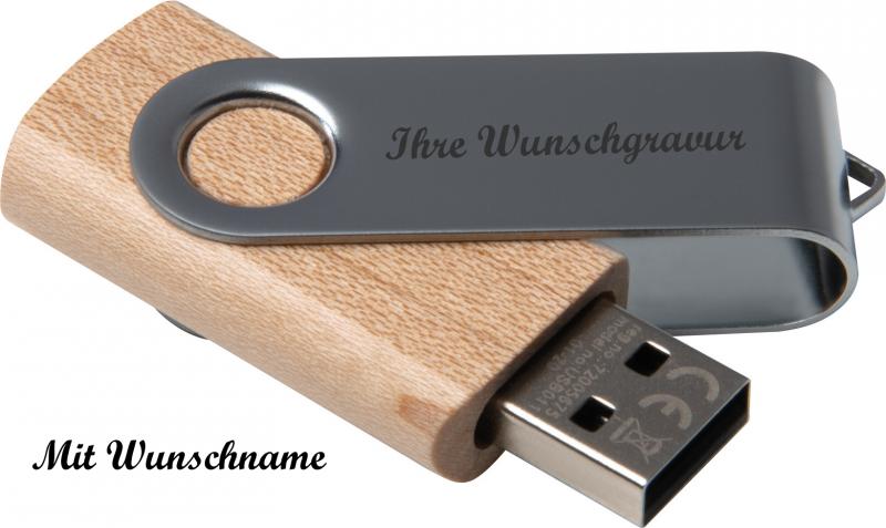 USB-Stick mit Namensgravur - aus hellem Holz (Ahorn) - 8GB