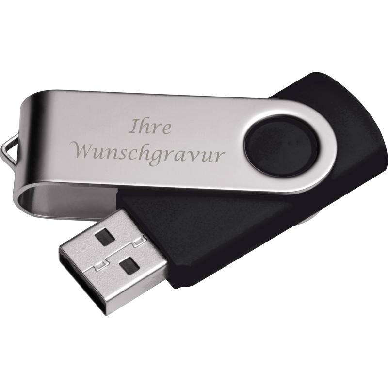 USB-Stick Twister mit Gravur / 32GB / aus Metall / Farbe: silber-schwarz