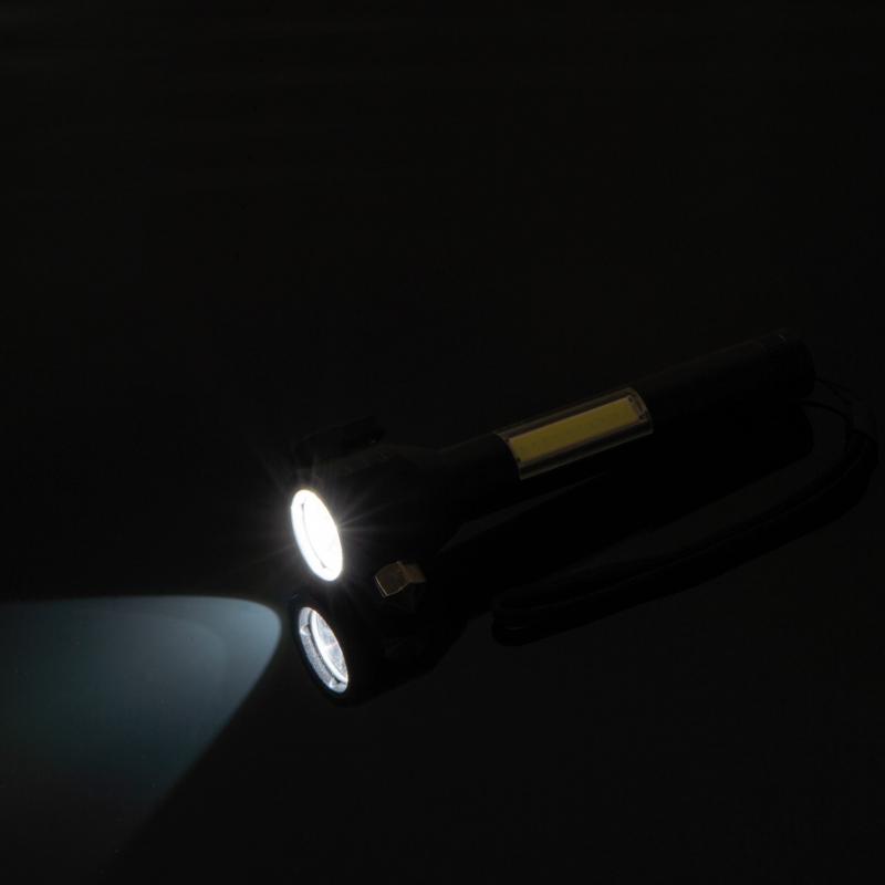 Wiederaufladbare COB-Taschenlampe mit Gravur / Sicherheitshammer, Gurtschneider