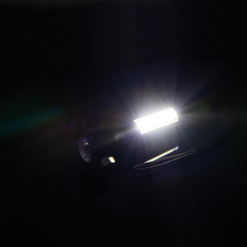 Wiederaufladbare COB-Taschenlampe mit Gravur / Sicherheitshammer, Gurtschneider