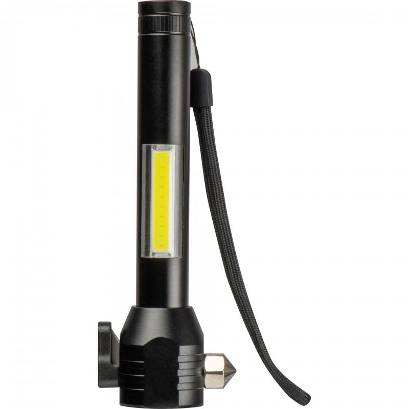 Wiederaufladbare COB-Taschenlampe mit Gravur / Sicherheitshammer, Gurtschneider