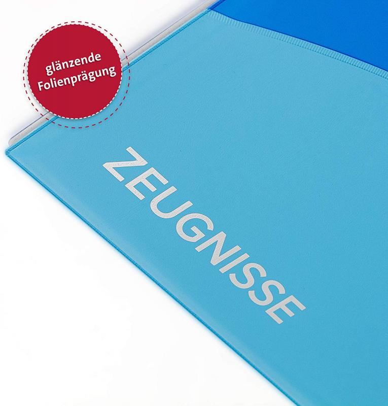 Zeugnismappe mit Gravur / A4 / wattiertes Cover / mit 12 Hüllen / Farbe: blau