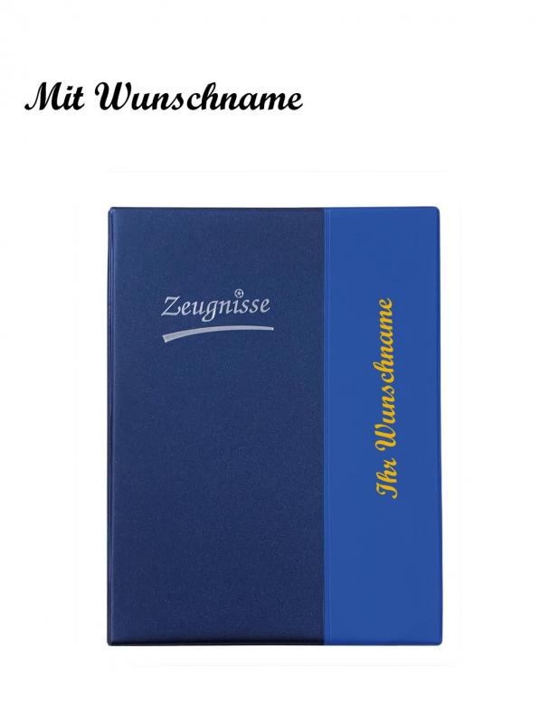 Zeugnismappe mit Namensgravur und Widmung - Zeugnisringbuch A4 - metallic blau