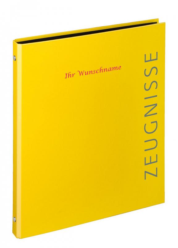 Zeugnismappe mit pinkgefärbter Gravur / Zeugnisringbuch / Farbe: gelb