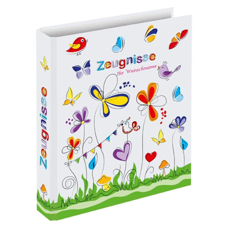 Zeugnismappe mit pinkgefärbter Gravur / Zeugnisringbuch / mit Schmetterlinge